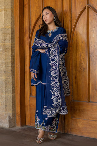 DUPATTA: SS26DD-2923  BLUE EMBROIDED DUPATTA