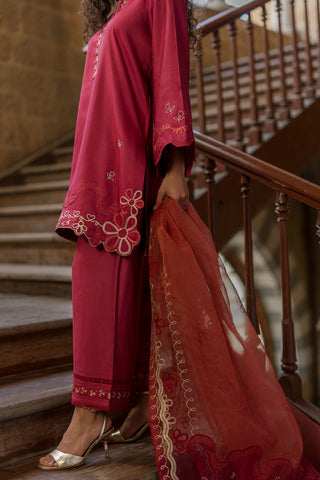 DUPATTA: SS26DD-2918  MAROON EMBROIDED DUPATTA