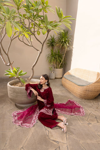 FW24DA-2610   MAROON  2PCS  EMBROIDERED KURTA WITH TROUSER