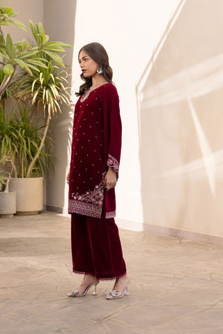 FW24DA-2610   MAROON  2PCS  EMBROIDERED KURTA WITH TROUSER