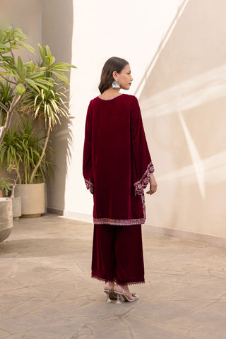 FW24DA-2610   MAROON  2PCS  EMBROIDERED KURTA WITH TROUSER