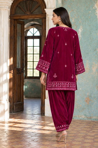 FW26DA-3005 DARK PINK 2PCS  EMBROIDERED KURTA WITH TROUSER