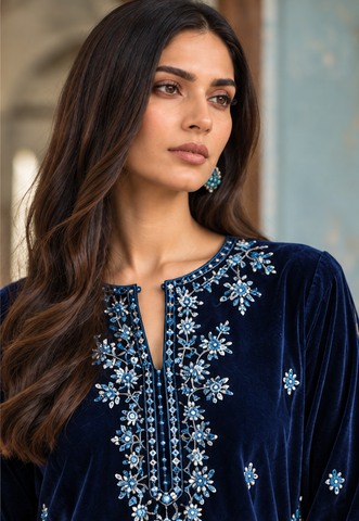 FW26DA-3004 NAVY BLUE 2PCS  EMBROIDERED KURTA WITH TROUSER