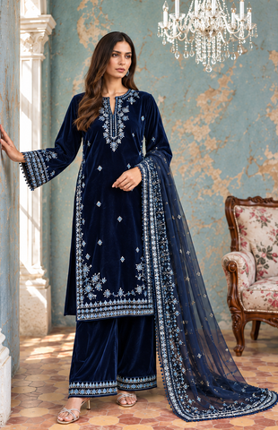 FW26DA-3004 NAVY BLUE 2PCS  EMBROIDERED KURTA WITH TROUSER