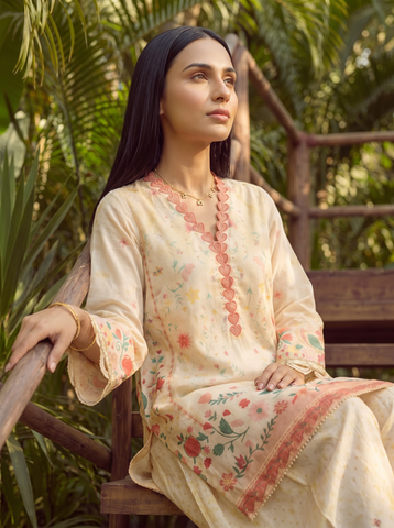 SS26DC-2597 YELLOW LAWN 2PCS EMBROIDERED KURTA WITH TROUSER
