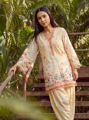 SS26DC-2597 YELLOW LAWN 2PCS EMBROIDERED KURTA WITH TROUSER