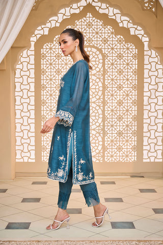 DA-2151 TURQUOISE BLUE EMBROIDERED KURTA