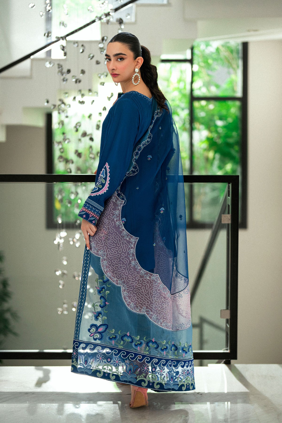SS25DD-2745  BLUE  EMBROIDERED DUPATTA