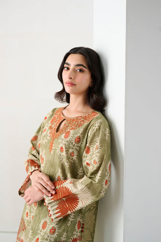 DC-2266 GREEN 2PCS  EMBROIDERED KURTA WITH TROUSER