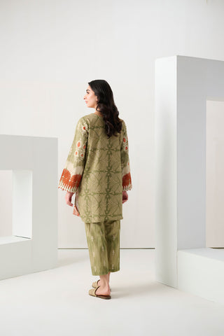 DC-2266 GREEN 2PCS  EMBROIDERED KURTA WITH TROUSER