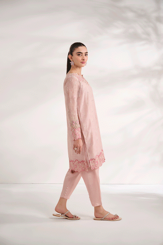 SS24DA-2591   L-PINK  2PCS  EMBROIDERED KURTA WITH TROUSER