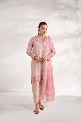 SS24DA-2591   L-PINK  2PCS  EMBROIDERED KURTA WITH TROUSER