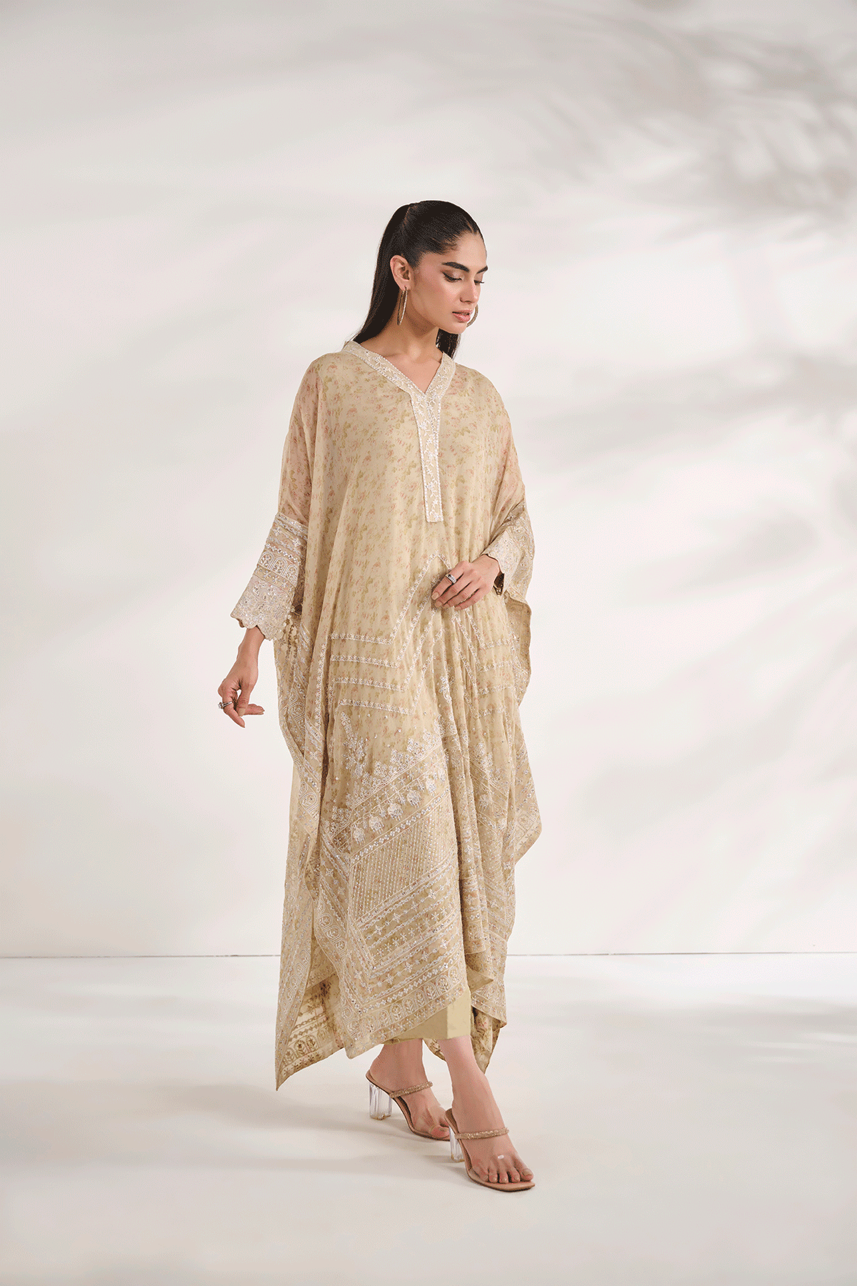SS24DA-2471   BEIGE  2PCS  EMBROIDERED KURTA WITH TROUSER