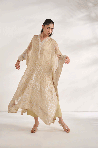 SS24DA-2471   BEIGE  2PCS  EMBROIDERED KURTA WITH TROUSER