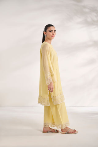 SS24DA-2584   YELLOW  2PCS  EMBROIDERED KURTA WITH TROUSER