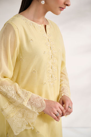 SS24DA-2584   YELLOW  2PCS  EMBROIDERED KURTA WITH TROUSER