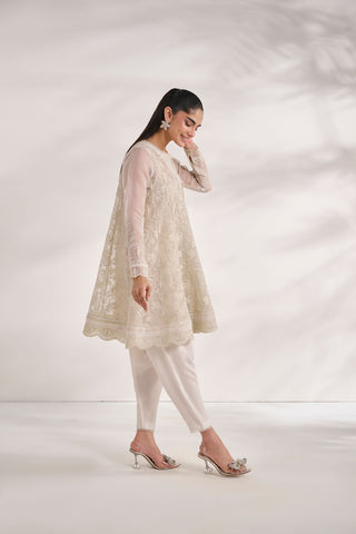 SS24DA-2480   WHITE  2PCS  EMBROIDERED KURTA WITH TROUSER