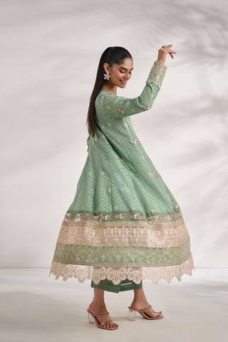 SS24DA-2473   GREEN  2PCS  EMBROIDERED KURTA WITH TROUSER