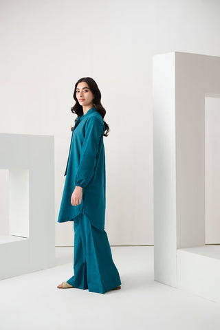DC-2265 TURQUOISE BLUE 2PCS  EMBROIDERED KURTA WITH TROUSER