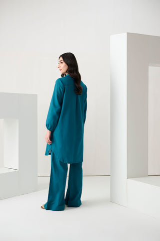 DC-2265 TURQUOISE BLUE 2PCS  EMBROIDERED KURTA WITH TROUSER
