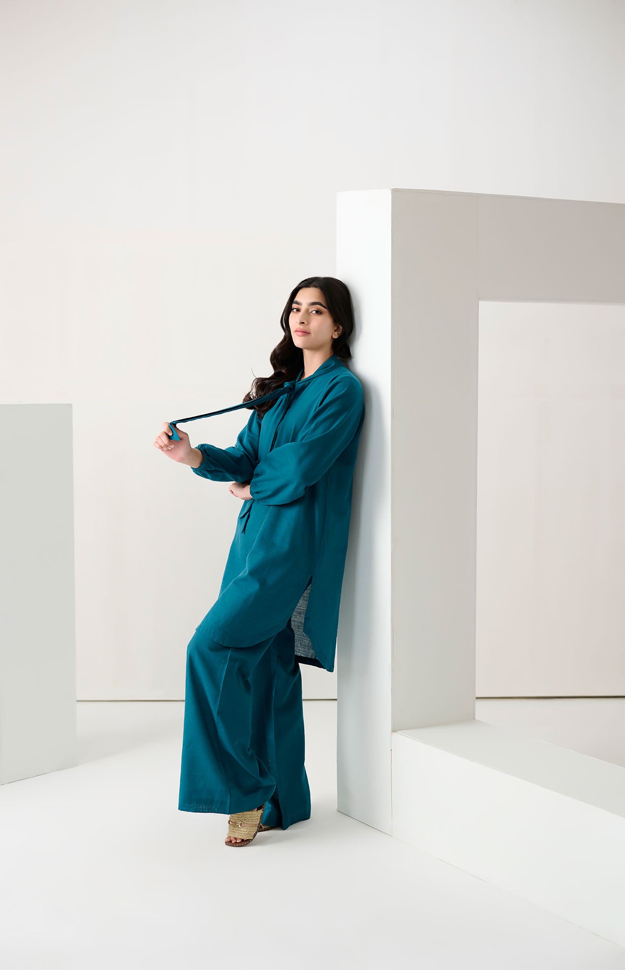 DC-2265 TURQUOISE BLUE 2PCS  EMBROIDERED KURTA WITH TROUSER