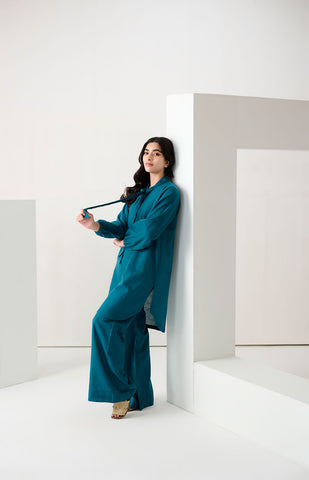DC-2265 TURQUOISE BLUE 2PCS  EMBROIDERED KURTA WITH TROUSER