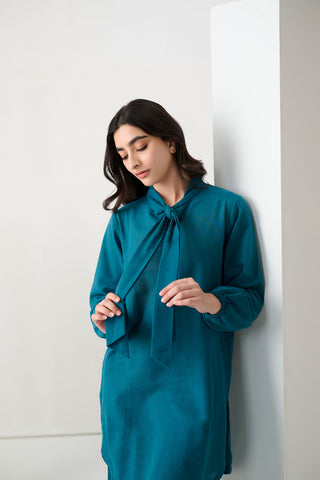 DC-2265 TURQUOISE BLUE 2PCS  EMBROIDERED KURTA WITH TROUSER