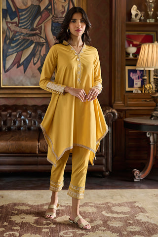 DC-2218 MUSTARD 2PCS  EMBROIDERED KURTA WITH TROUSER