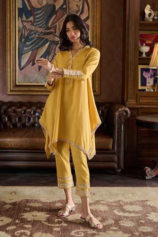 DC-2218 MUSTARD 2PCS  EMBROIDERED KURTA WITH TROUSER
