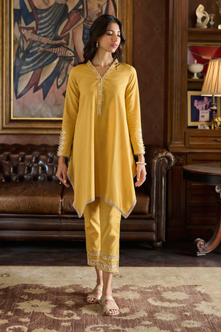 DC-2218 MUSTARD 2PCS  EMBROIDERED KURTA WITH TROUSER