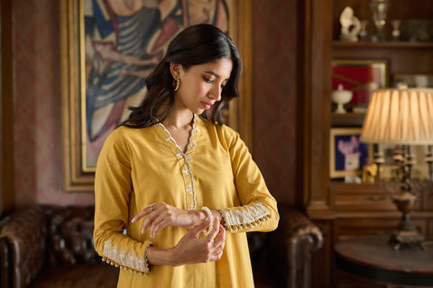 DC-2218 MUSTARD 2PCS  EMBROIDERED KURTA WITH TROUSER