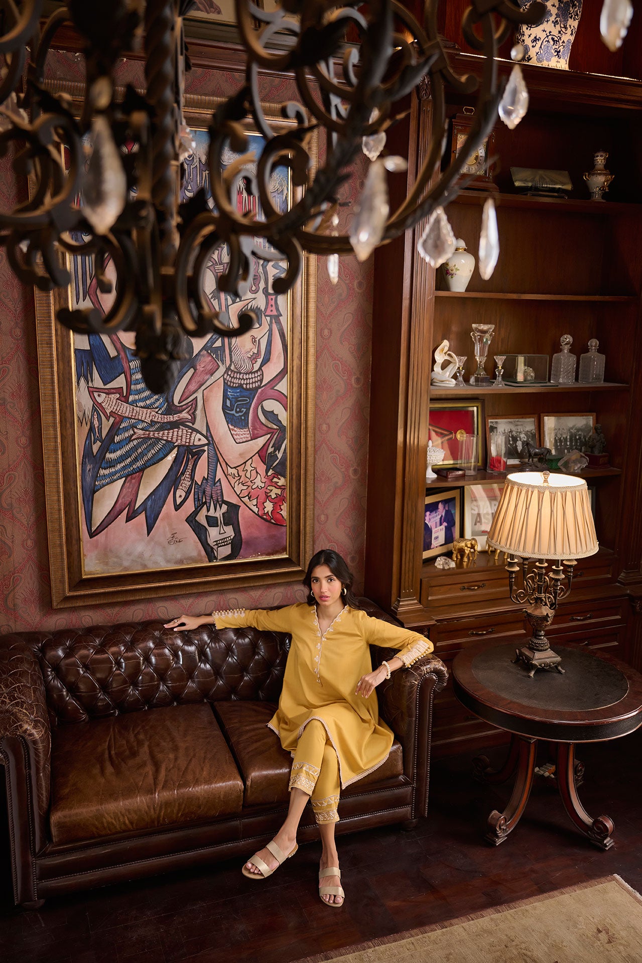DC-2218 MUSTARD 2PCS  EMBROIDERED KURTA WITH TROUSER