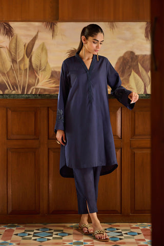 DC-2172 NAVY BLUE 2PCS  EMBROIDERED KURTA WITH TROUSER