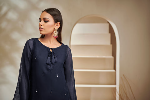 DA-1388 BLUE EMBROIDERED KURTA