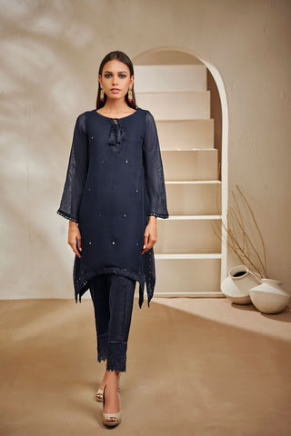 DA-1388 BLUE EMBROIDERED KURTA