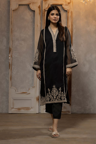 DA-1740 BLACK EMBROIDERED KURTA