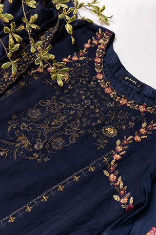 DA-2042 NAVY BLUE EMBROIDERED KURTA WITH DUPATTA