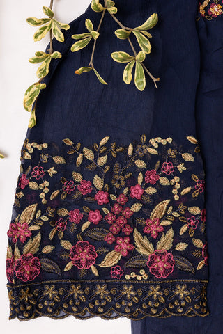 DA-2042 NAVY BLUE EMBROIDERED KURTA WITH DUPATTA