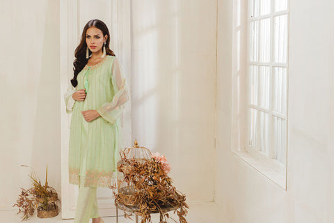 DA-1308 Ice-Green EMBROIDERED KURTA