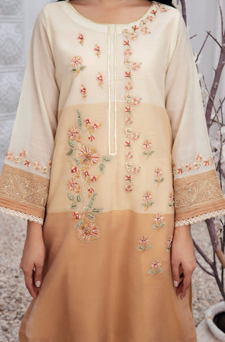 DA-1437 BEIGE EMBROIDERED KURTA