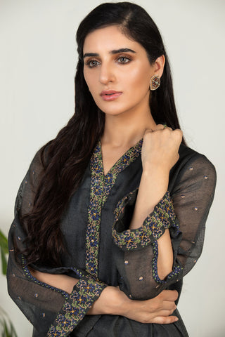 DA-1439 GREY EMBROIDERED KURTA