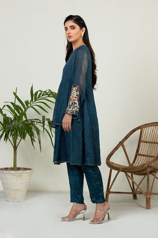 DA-1443 BLUE EMBROIDERED KURTA