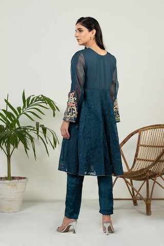 DA-1443 BLUE EMBROIDERED KURTA