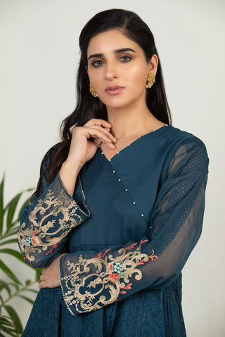 DA-1443 BLUE EMBROIDERED KURTA