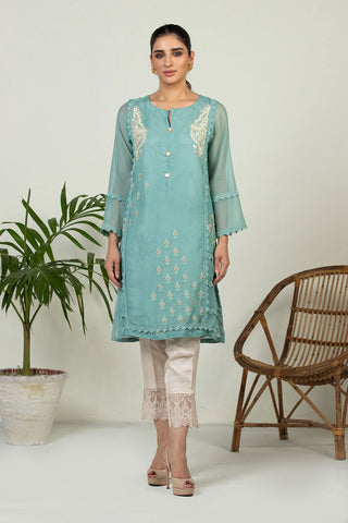 DA-1444 GREEN EMBROIDERED KURTA