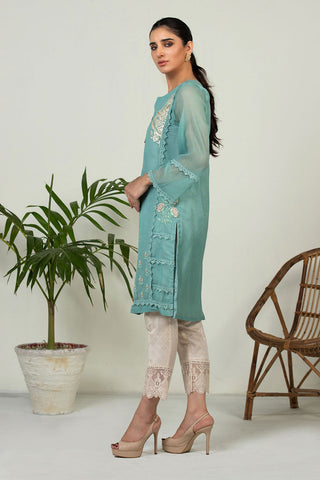 DA-1444 GREEN EMBROIDERED KURTA