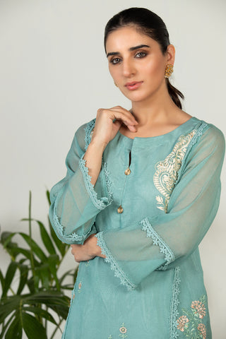 DA-1444 GREEN EMBROIDERED KURTA