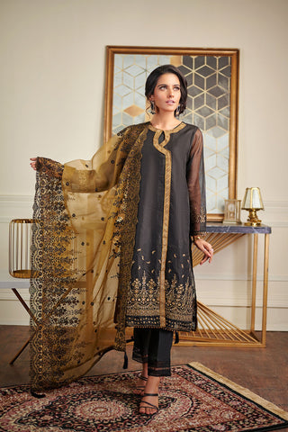 DA-1450 Black EMBROIDERED KURTA WITH DUPATTA
