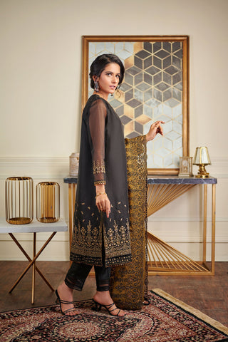 DA-1450 Black EMBROIDERED KURTA WITH DUPATTA
