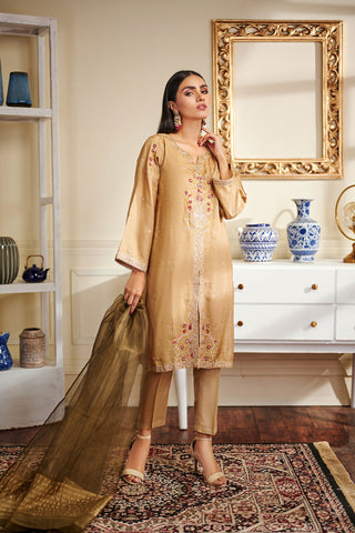 DA-1461 Beige EMBROIDERED KURTA WITH DUPATTA